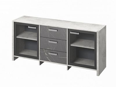 Тумба трехсекционная с 2 дверьми FI-13-02.G Хромикс белый/Камень Пьетра Гриджиа черный