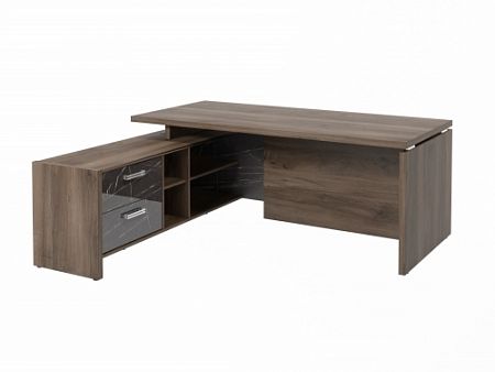 Стол с опорной тумбой FI-119L.GG Орех Пацифик Табак/Камень Пьетра Гриджиа черный